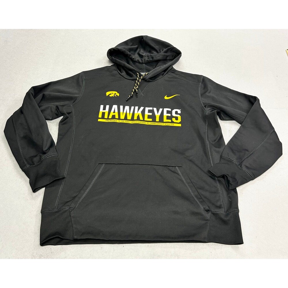 Iowa Hawkeyes Hoodie Mens Large Black Nike Dri FIT Football Sweatshirt